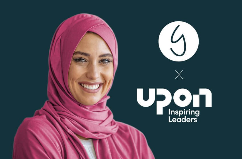 Banner showing woman with hijab smiling with GatenbySanderson logo that reads UPON Inspiring leaders